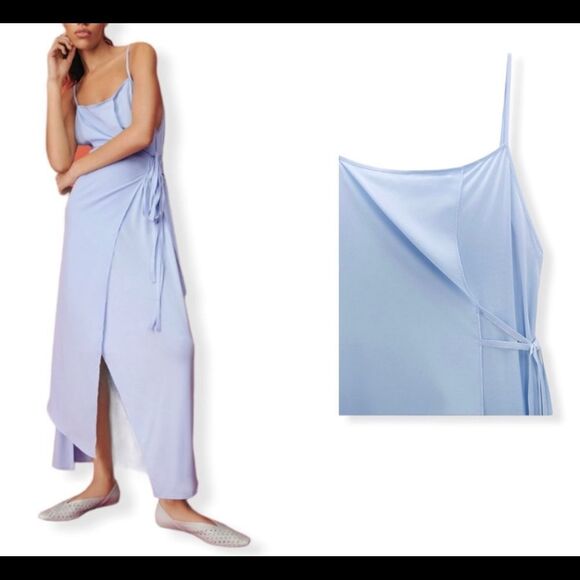 Zara light pastel baby blue spaghetti strap dress Sz L NWT - Picture 2 of 7